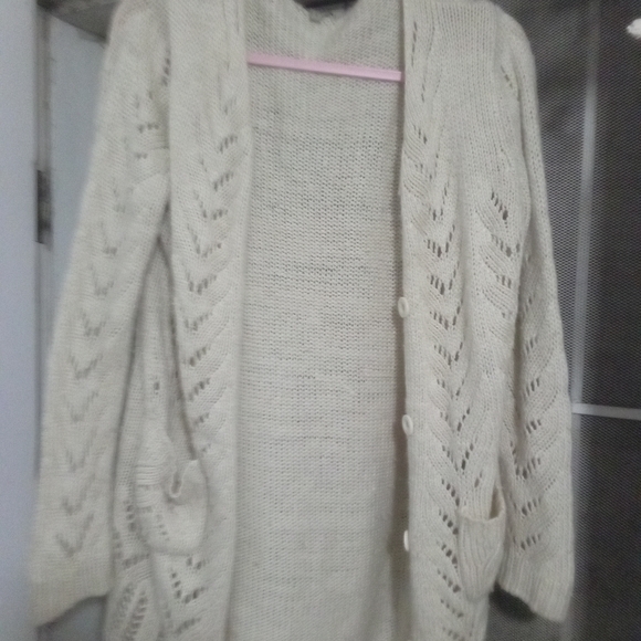 Cecico Sweaters - Cecico white & Beige Knit Cardigan Sweater granny common, warm soft traditional
